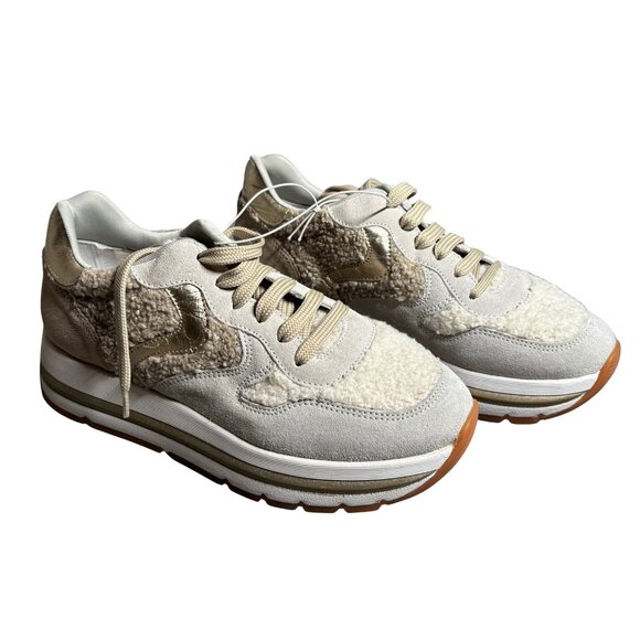 Voile Blanche Beige Sherpa Suede & Metallic Gold Sneakers – Women’s 7.5 - Picture 1 of 8